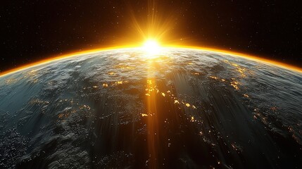 Obraz premium Stunning sunrise over Earth from space, showcasing the planet's beauty and the sun's radiant light. Perfect for environmental or space-themed projects.