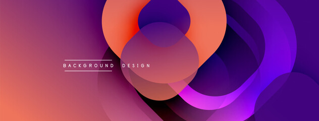 Circular abstract design with overlapping translucent circles and round shapes, blending gradients and smooth curves, creating depth, contrast, and a dynamic visual effect