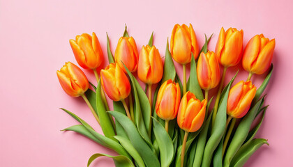 Fototapeta premium Orange tulips on blank background HD image. A tulip doesn't strive to impress anyone, it just blooms proverb picture. orange tulips HD wallpaper