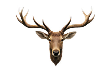 Naklejka premium A captivating close-up image of a deer head with impressive antlers, set against a transparent bakground