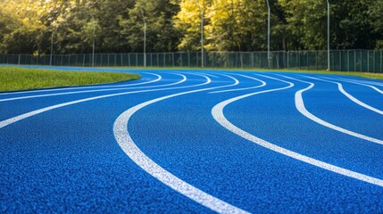Winding blue running track in a park