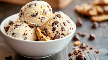 A bowl of ice cream with chocolate chips on top