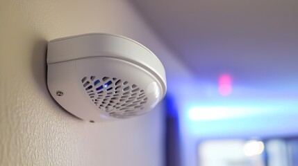 A white carbon monoxide detector mounted on a wall, with an LED indicator light.