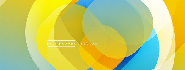 Obraz premium Circular abstract design with overlapping translucent circles and round shapes, blending gradients and smooth curves, creating depth, contrast, and a dynamic visual effect