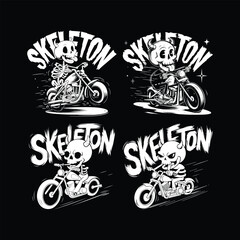 skeleton bikers riding motorcycle typography t-shirt Design