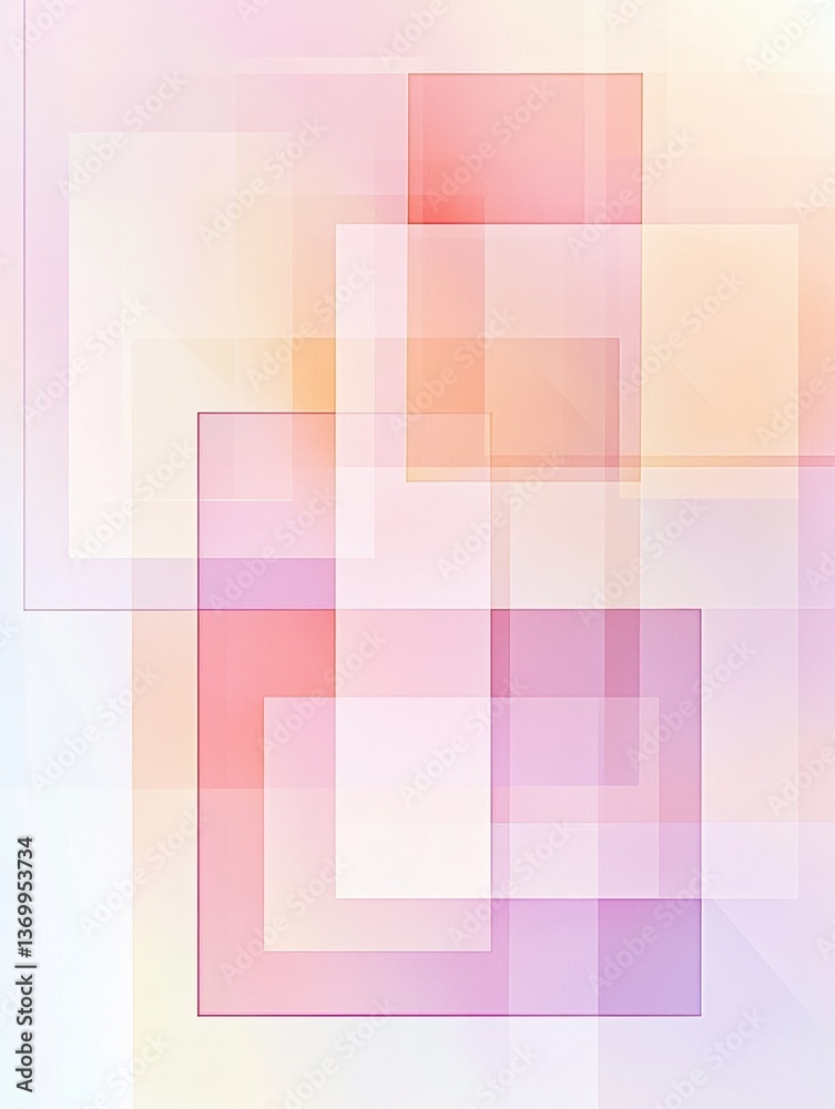 Poster Elegant geometric design featuring overlapping translucent squares in pastel gradients, embodying sophistication and modern abstraction