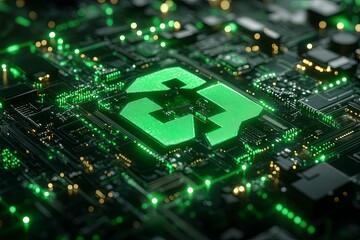 Obraz premium A detailed image of a glowing green circuit board structure