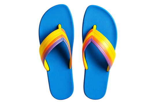 Vibrant Beach Photography of Colorful Flip Flops with Blue Soles on Transparent Background
