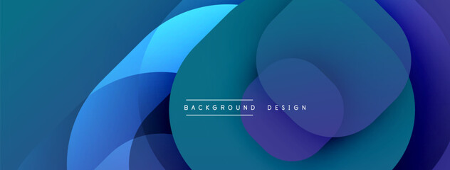 Circular abstract design with overlapping translucent circles and round shapes, blending gradients and smooth curves, creating depth, contrast, and a dynamic visual effect