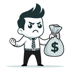 Businessman Holding Money Bag with Dollar Sign Vector Graphics Symbolizing Wealth, Investment, Business, Finance, Economy and Currency 