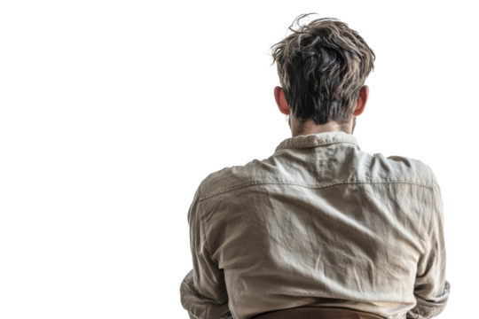 Man from behind wearing a shirt with short hair Isolated on transparent background, PNG