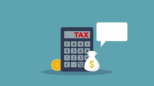 animation calculator with money bag for concept income tax calculation.animated  calculating income tax payment, business, finance and investment concept