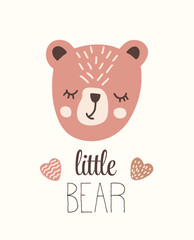 Cute vector design of a little bear with hearts for kids. Vector illustration