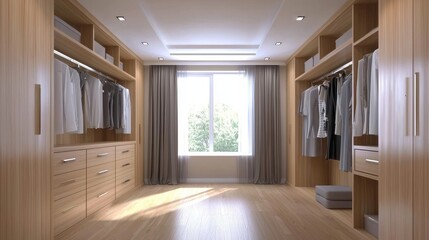 Modern Walk-In Closet with Stylish Clothing and Natural Light