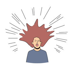 Girl; angry; nervous breakdown; vector; work; emotion; face; mental stress; mental pain; scream; rage; anger; vector graphics; poster; angry; makes angry; distraught woman; scared; nervous; anxiety; u