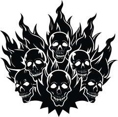 Tribal Skull with Wings and Flames Tattoo Illustration