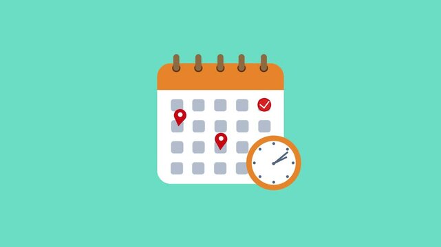 animation  Digital calendar and time for schedule planning concept.animated calendar with pin location sign 