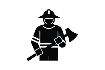 Silhouette illustration vector design of a firefighter holding an axe.eps