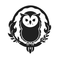 Owl logo. Bird icon template. Detailed pattern, strict look, symbol of wisdom, intelligence, protection, suitable for branding and design. Tribal owl, vector owl, owl emblem