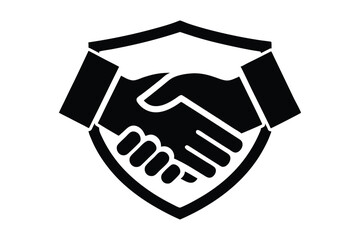 Silhouette illustration vector design of a handshake between two strong hands in a shield that representing unity and teamwork.eps