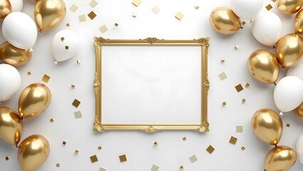 Sophisticated Birthday Frame with White Background and Gold Stars for Customizable Party Greetings