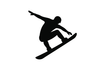 Silhouette illustration vector design of a snowboarder mid-jump.eps