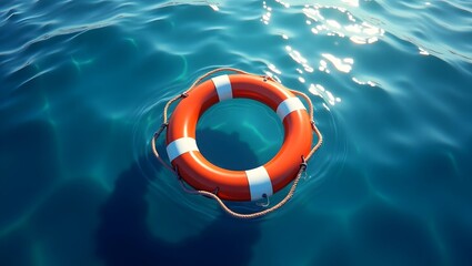 Radiant Life Buoy on Clear Water, Sunlight Glinting &ndash; A Symbol of Safety in Aquatic Settings
