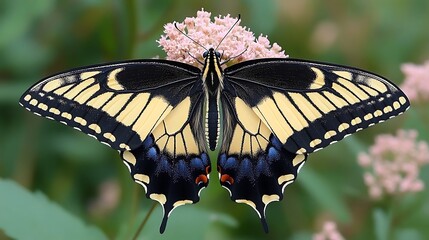 Eastern Tiger Swallowtail Butterfly Sipping Nectar from Flower Blossom in Natural Habitat