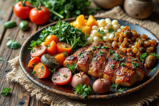 Ai ricco piatto con carne e verdure 02