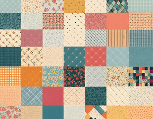 여러가지 무늬가 섞인 격자 패턴 질감