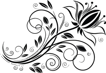 Vintage black floral vector elements form an abstract ornate pattern