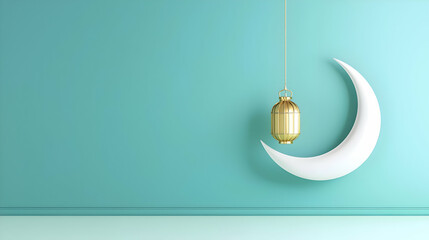 Elegant Moon and Lantern Decor Against a Soft Blue Background