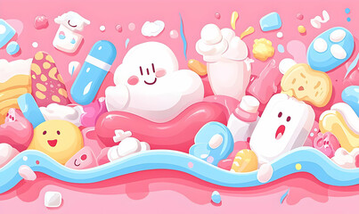 Playful Colorful Candy and Sweet Treats on a Vibrant Pink Background