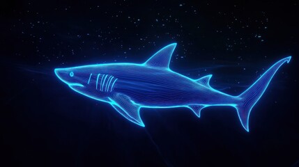 Fototapeta premium Electric Blue Shark Silhouette: A digital rendition in glowing neon blue hues