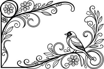 Abstract floral design with birds, vintage pattern and ornate elements in a vector style