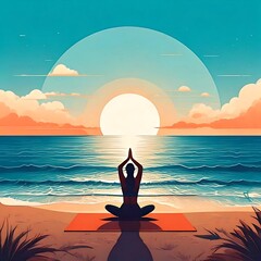 Cartoon Yoga Characters in Peaceful Pose