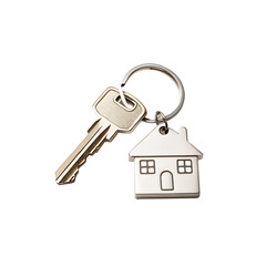House key with home keychain on grey background real estate property ownership isolated on white or transparent background Generative AI