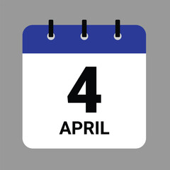 Vector illustration of a calendar icon showing dates and events. APRIL 4 Calendar Icon – Flat Design, Minimalist Date Illustration