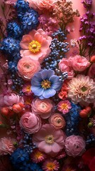 Naklejka premium Colorful Floral Arrangement with Pink, Blue, and Purple Blooms