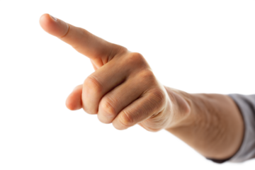 Closeup of a Person's Hand Pointing Index Finger Forward on Gray Background isolated on white or transparent background Generative AI
