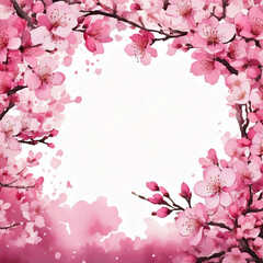 수채화 스타일의 벚꽃 프레임, 우아한 봄 느낌의 플로럴 배경