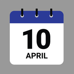Vector illustration of a calendar icon showing dates and events. APRIL 10 Calendar Icon – Flat Design, Minimalist Date Illustration