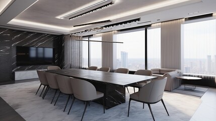 Fototapeta premium Luxurious Modern Penthouse Apartment Dining Room with City View