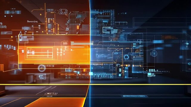 A splitscreen visualization showing traditional security ods on one side and automated orchestration on the other. The automation side is vibrant with animated graphics indicating realtime