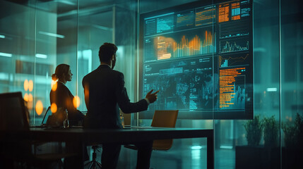 Business Team Analyzing Data on Interactive Screen