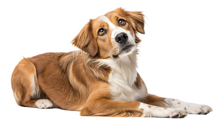 Fototapeta premium Adorable Brown and White Dog Lying Down – High-Quality PNG Image on Transparent Background