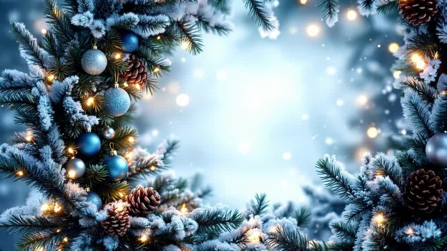 Festive Christmas Wreath Frame with Snowy Branches