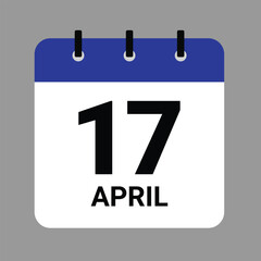 Vector illustration of a calendar icon showing dates and events. APRIL 17 Calendar Icon – Flat Design, Minimalist Date Illustration