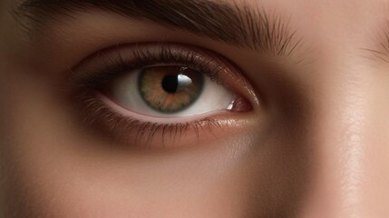 Obraz premium Close-up of a Person's Hazel Eye with Long Eyelashes