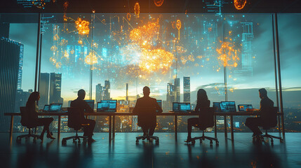 Business Team Global Network Cityscape Sunset